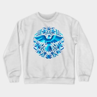 Flying Bird - Mexican Otomí Stamp Design in Blue Shades by Akbaly Crewneck Sweatshirt